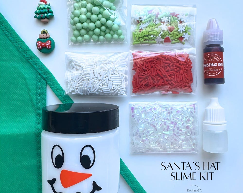 Santa's Hat Christmas Slime Kit: Holiday Sensory Craft