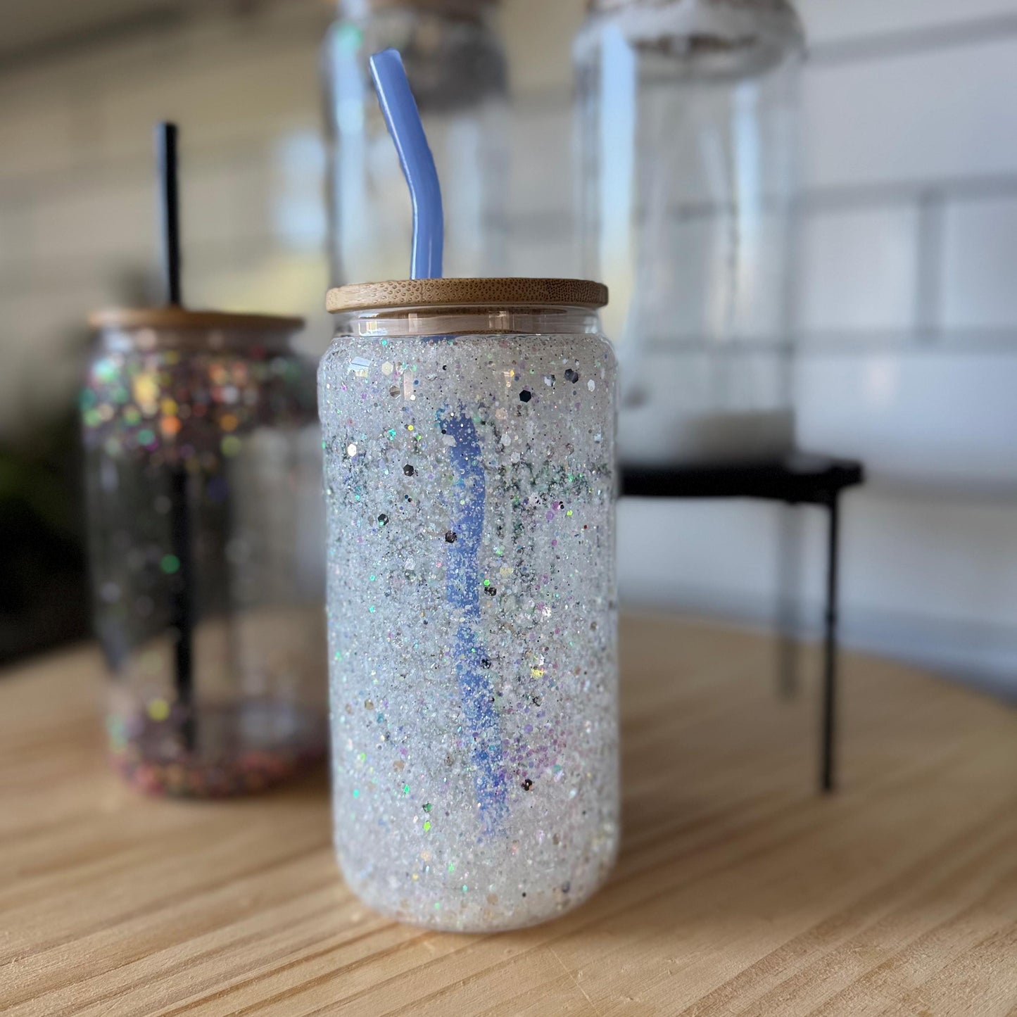 wavy straw in snow globe tumbler