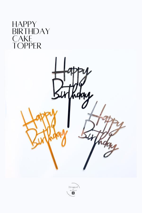 Acrylic Happy Birthday Cake Topper: Gold, Silver, or Black