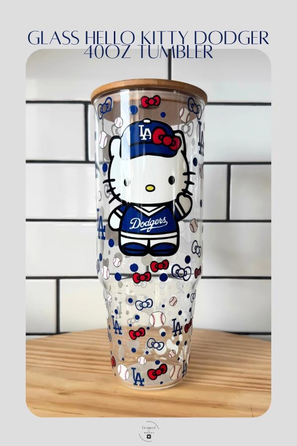 Hello Kitty Dodgers 40oz Glass Tumbler - MLB Baseball Fan Gift