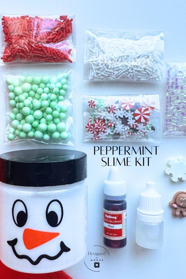 Peppermint Slime Kit: Christmas Snowman Activity with Candy Charms