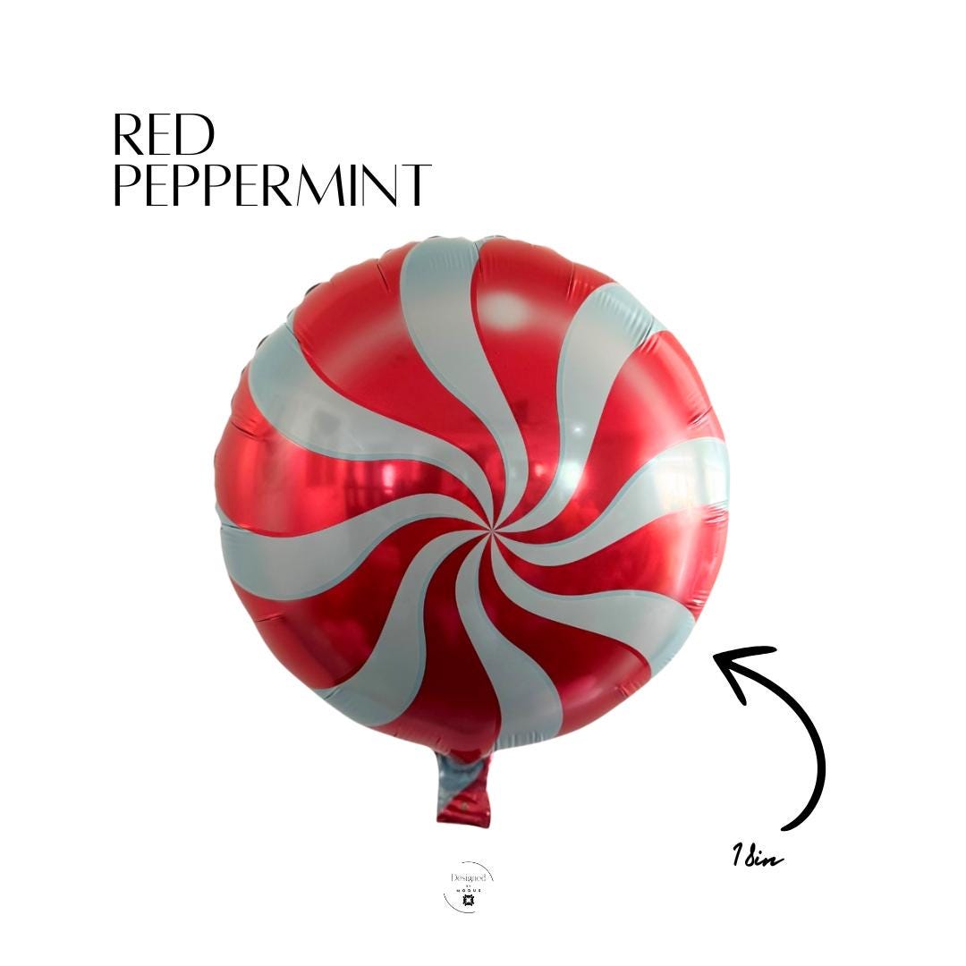 18-inch red and white peppermint swirl mylar balloon for Christmas, holiday, or candyland party decorations by Designed by Modus