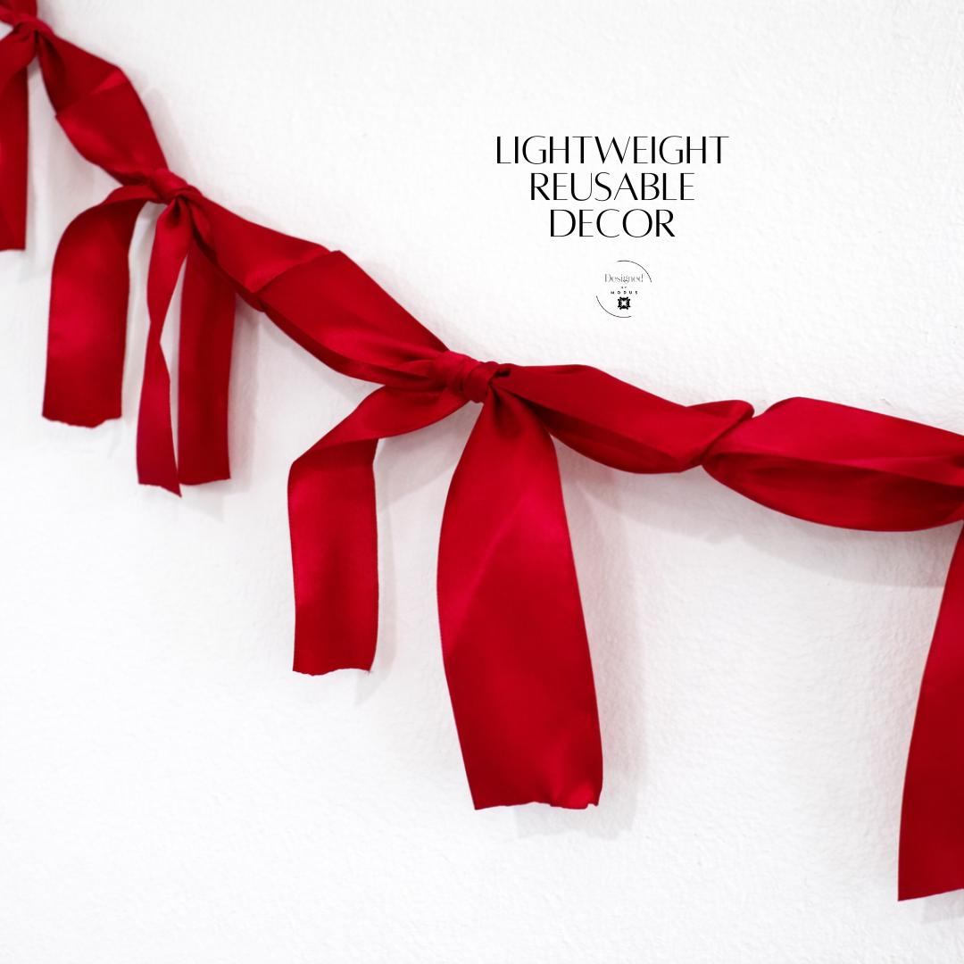 Valentine party red bow garland decor-Elegant Red Ribbon Garland Valentine Bow Banner Romantic Decoration String Wedding Backdrop Party Decor Festive Wall Hanging Silky Material Quality Heart Themed Display Adjustable Length Design Table Accent Option Love Celebration Essential