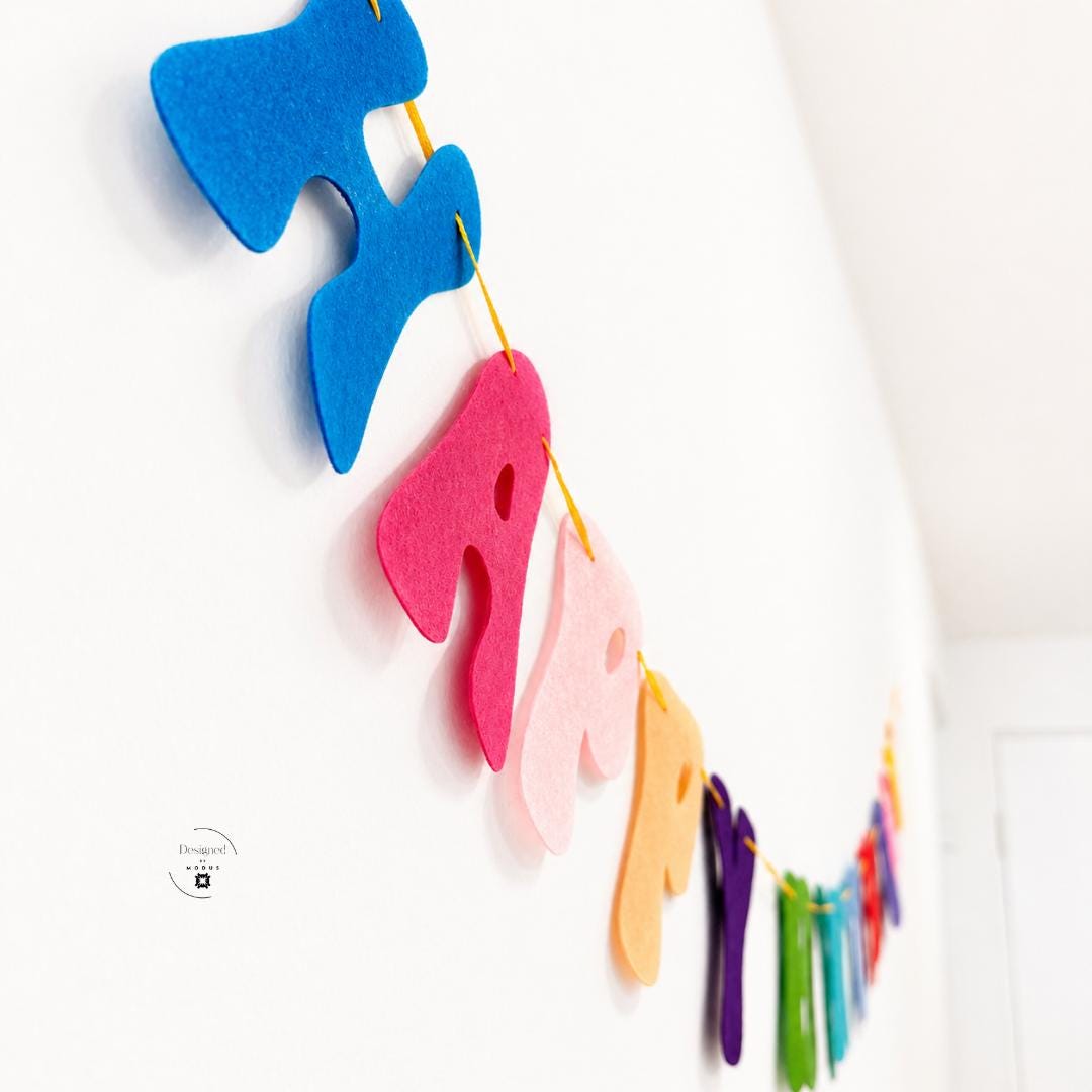 Happy Birthday Letters Felt Banner Rainbow Garland Reusable Party Kids Room Nursery Wall First Birthday Celebration Toddler Party Backdrop 6 Inch Tall Letters 5 Feet Long Festive Bright Colorful Blue Pink Orange Purple Green Teal Red String