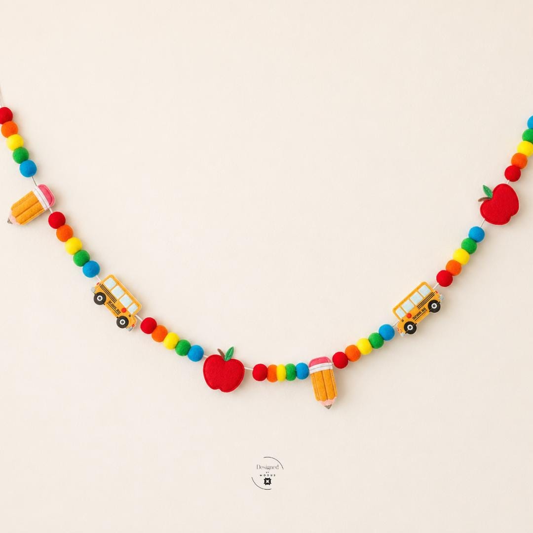Felt Ball Garland Rainbow Classroom Wall Hanging Teacher Appreciation Gift Back to School Bus Decoration Preschool Room Banner Nursery Bead