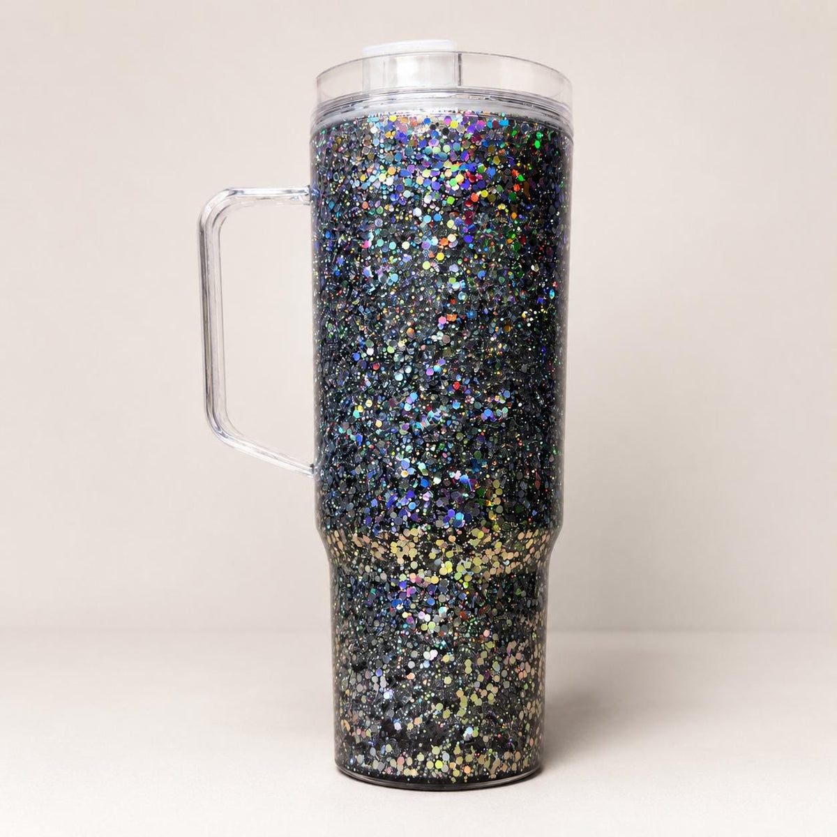 Silver Glitter Snowglobe Tumbler - 40oz Travel Mug with Handle