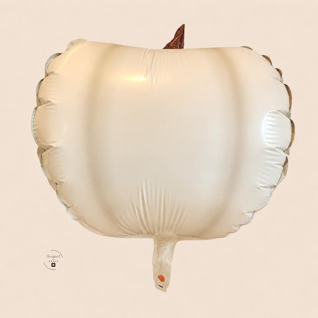 Neutral Fall Pumpkin Balloon Ivory Cream Mylar Party Decoration Brown Stem Halloween Birthday Pumpkin Baby Shower Thanksgiving Autumn Photo Prop 14 x 10 Inch