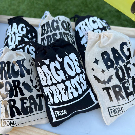 Personalized Halloween Favor Bags: Cotton Trick or Treat Party Gifts