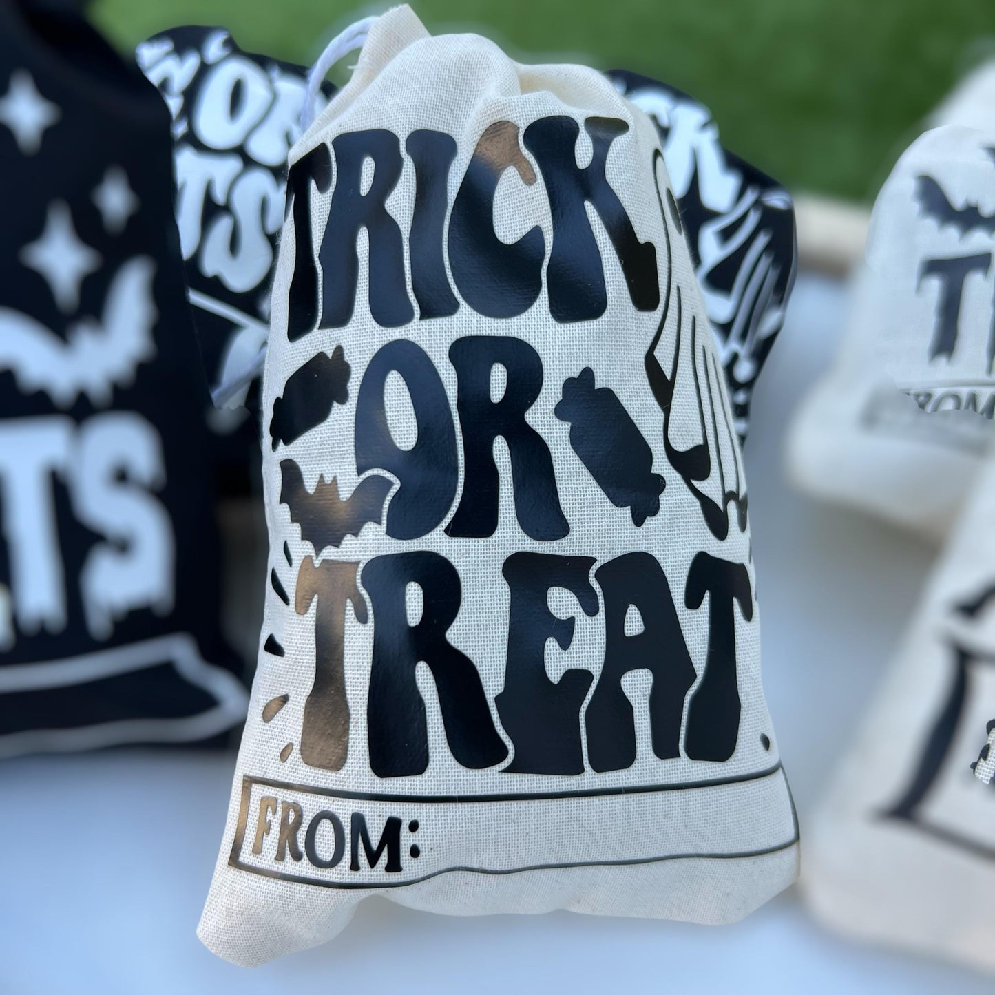 Personalized Halloween Favor Bags: Cotton Trick or Treat Party Gifts
