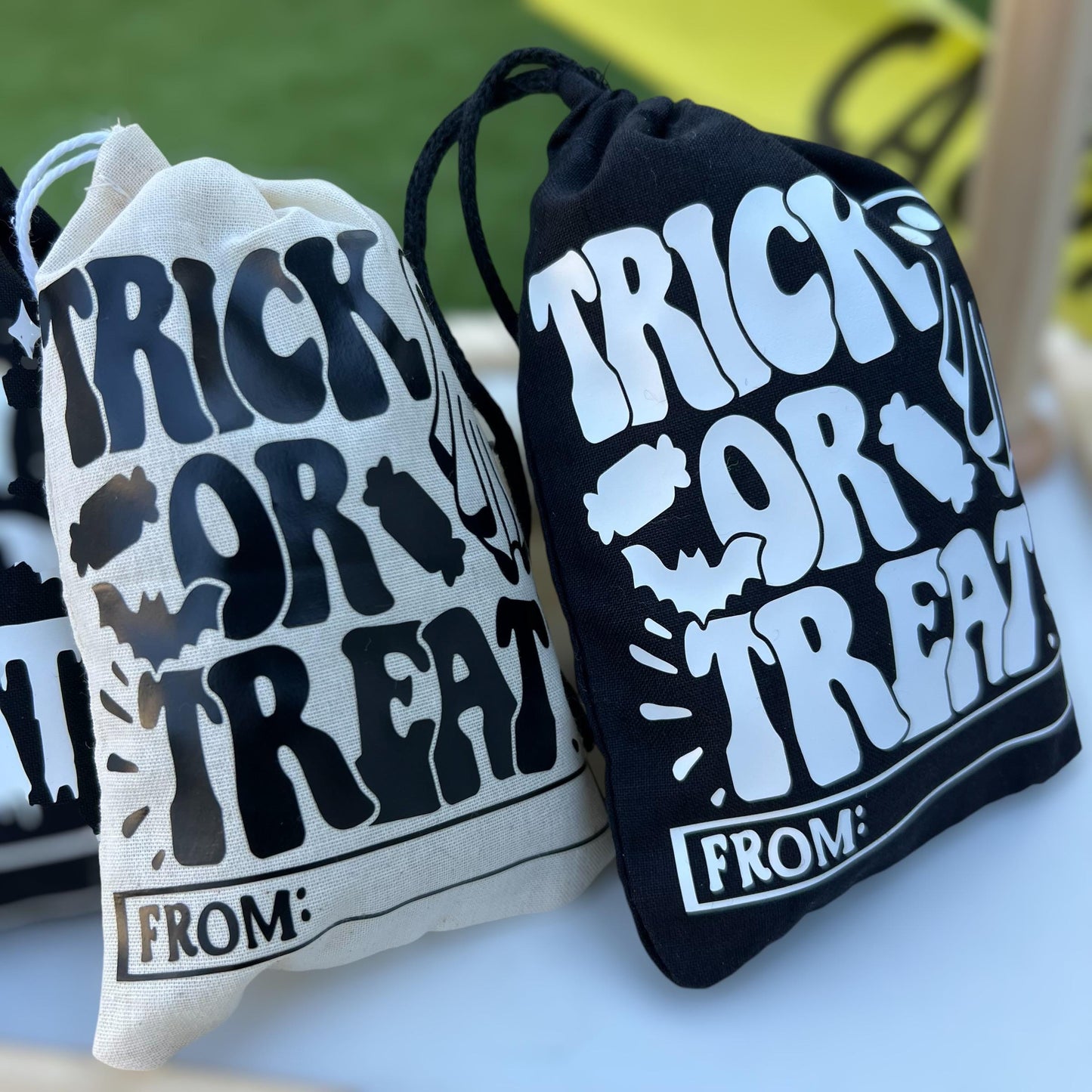 Personalized Halloween Favor Bags: Cotton Trick or Treat Party Gifts