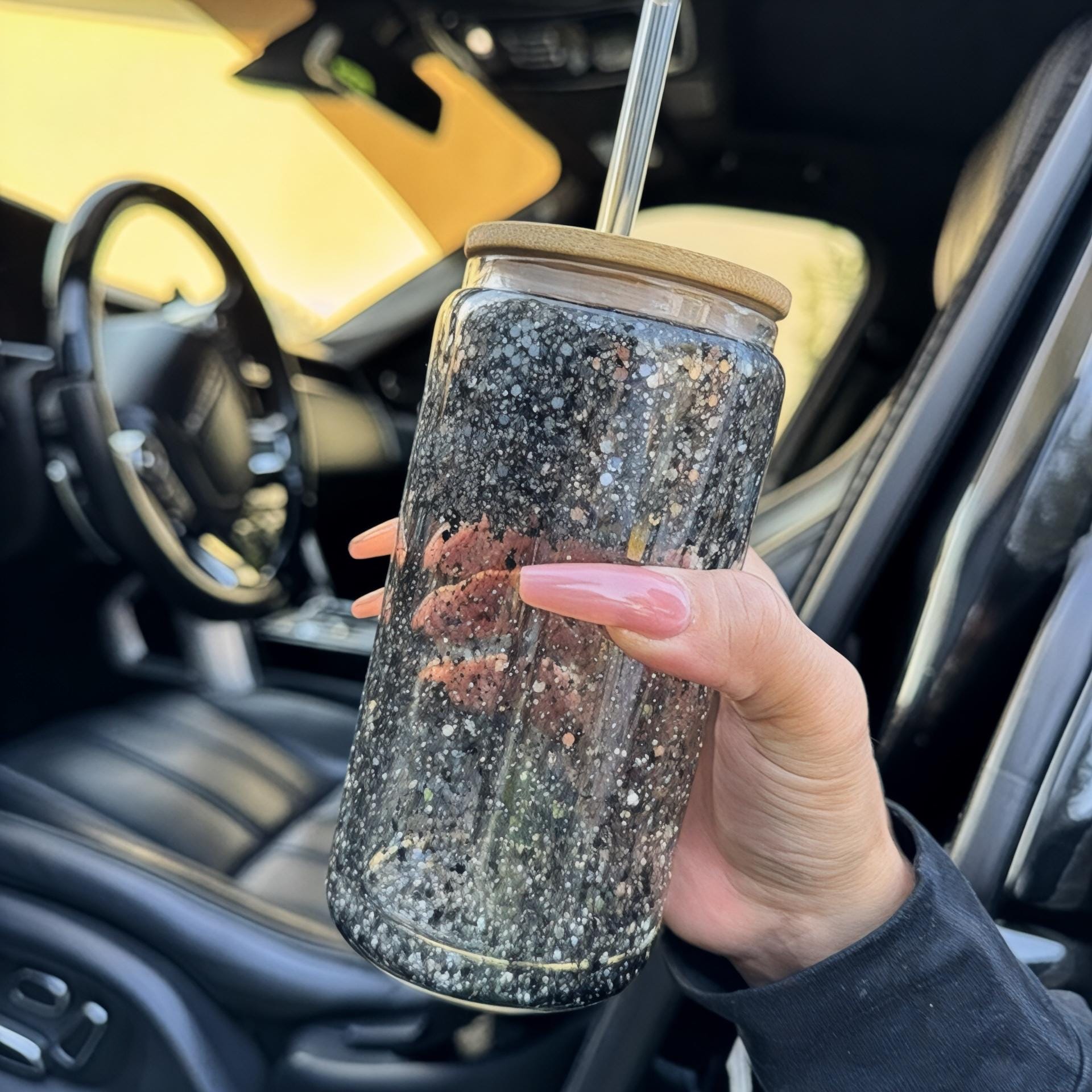 Tumbler Colored  Glass Reusable Straw for Iced Coffee with snow globe tumbler