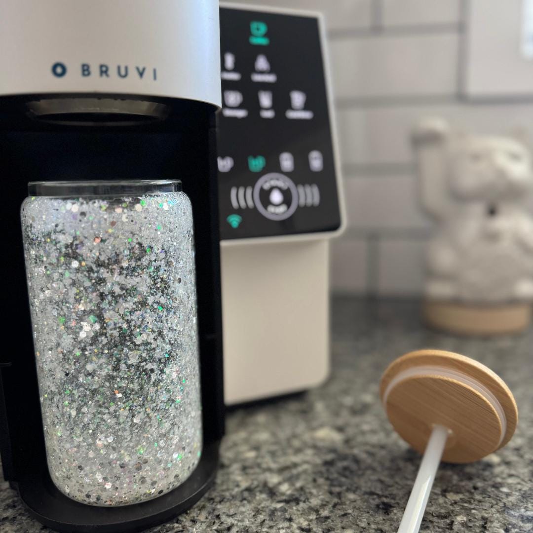 Sparkly Tumbler for Iced Coffee Cup in coffee maker bamboo lid with glass straw