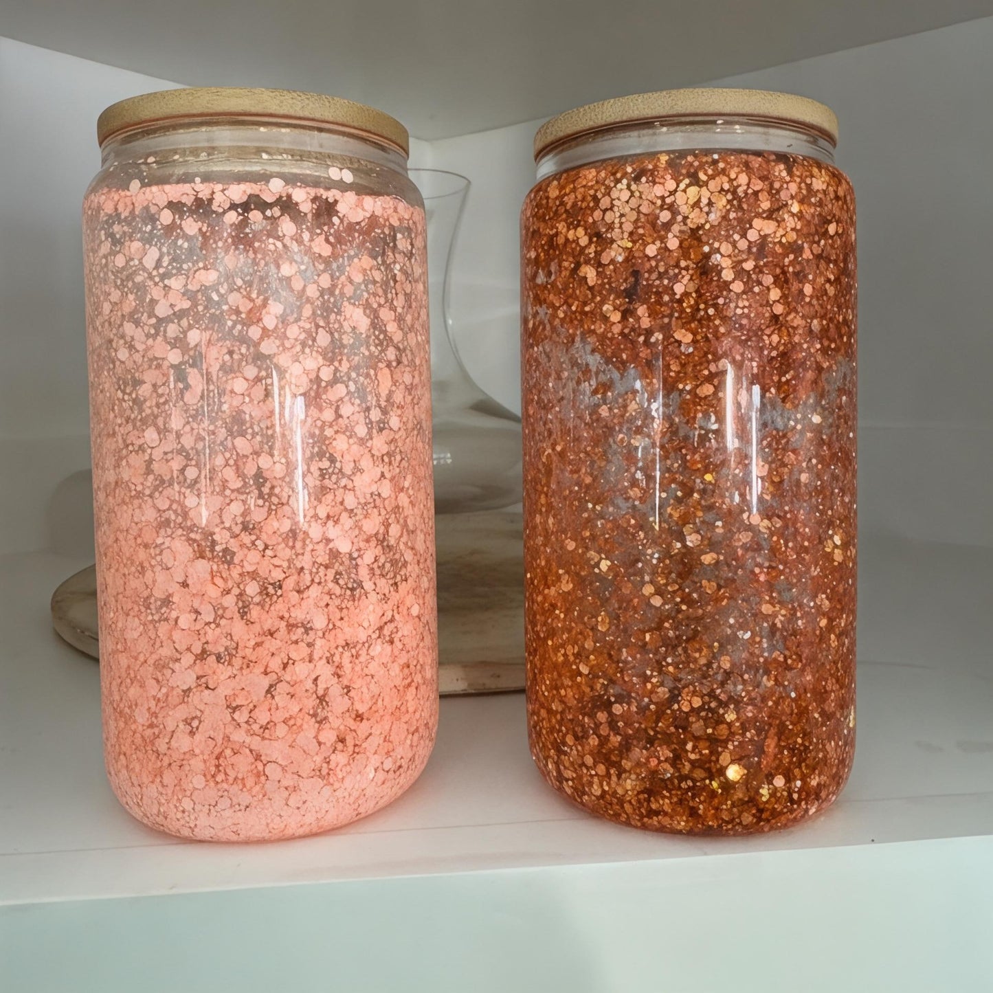 Retro Glitter Glass Tumbler: 16oz Iced Coffee Cup with Bamboo Lid