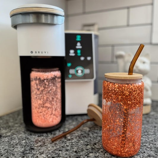 Retro Glitter Glass Tumbler: 16oz Iced Coffee Cup with Bamboo Lid