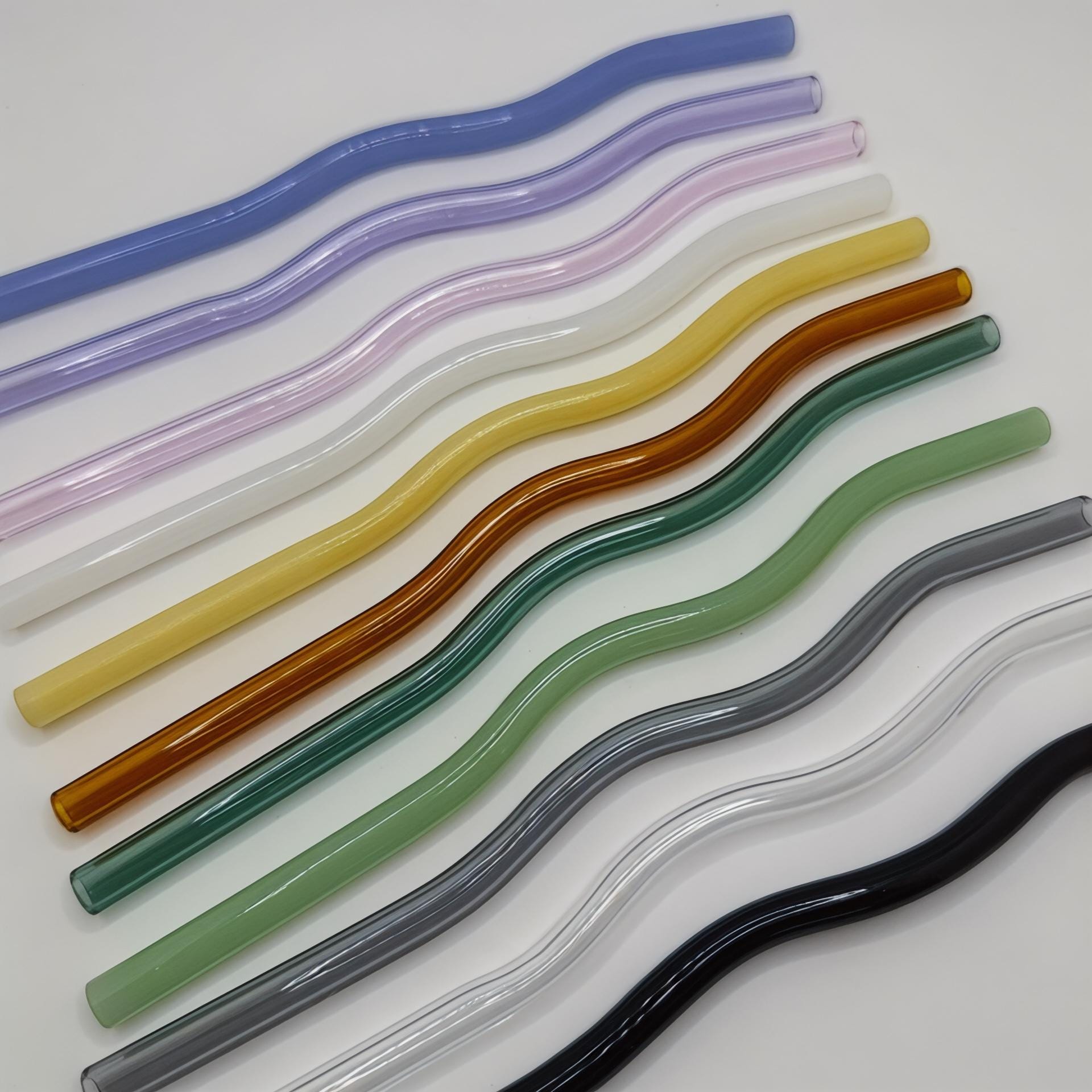 Wavy Glass Tumbler Straw 16oz Tumbler Colored Glass 8in wavy straw