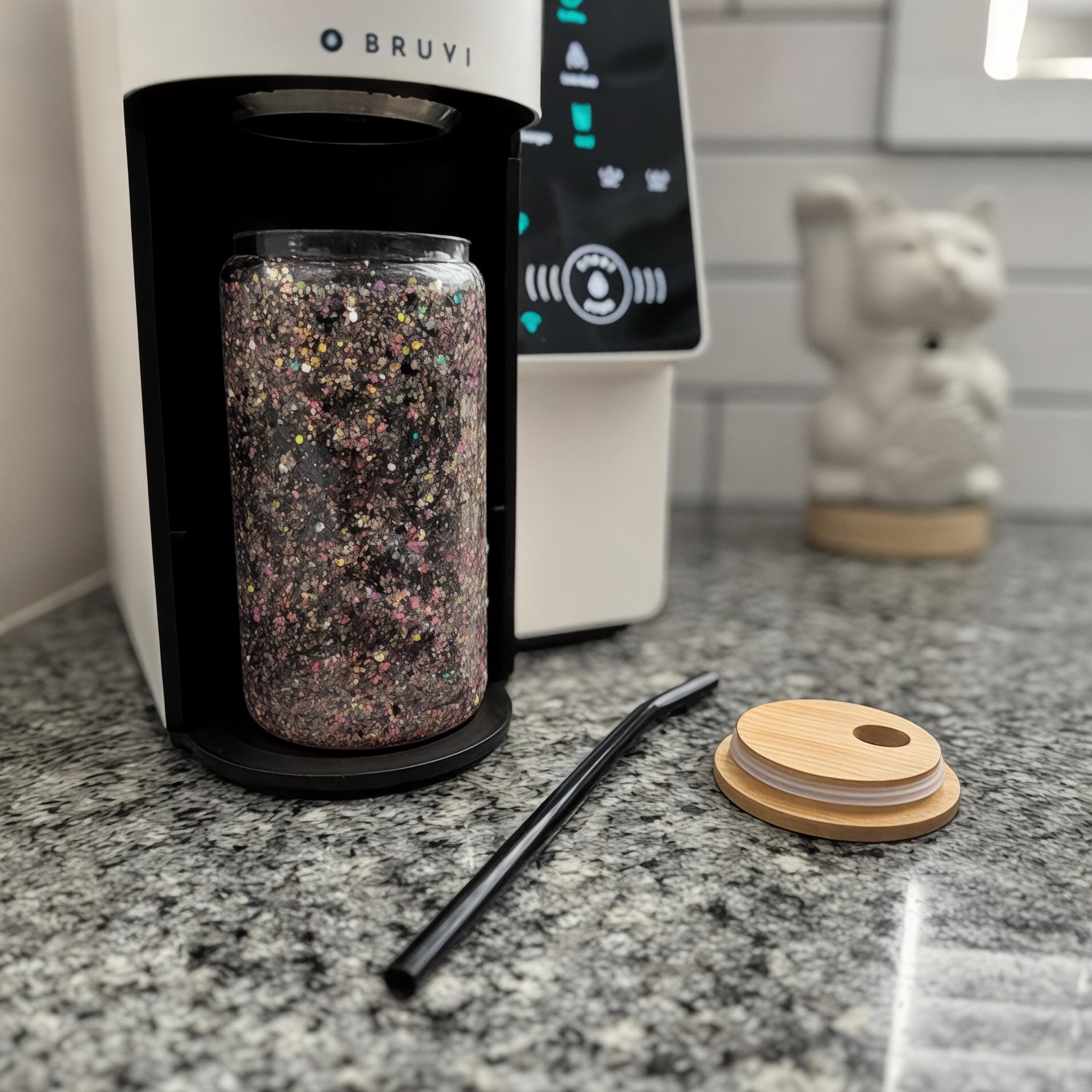 Glass Tumbler 16oz Portable Glass Glitter TO GO Cup with bent glass straw