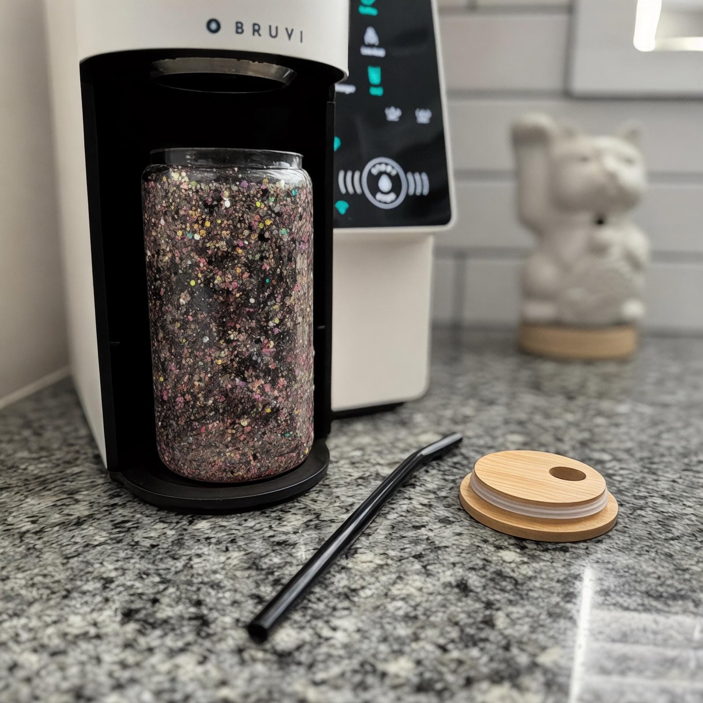 Glass Tumbler 16oz Portable Glass Glitter TO GO Cup with bent glass straw