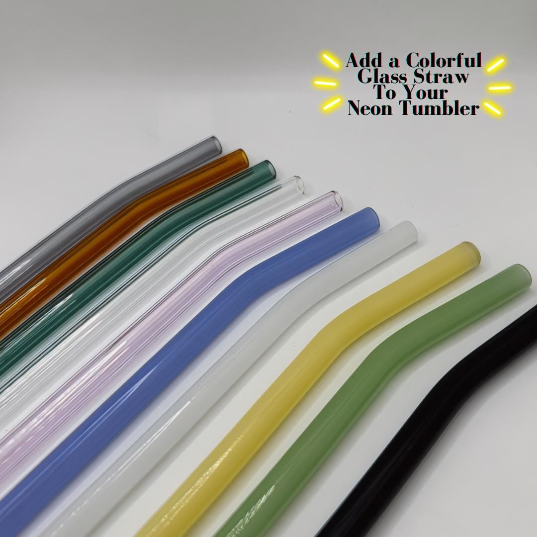 An array of bent glass colorful straws for 16oz  cup