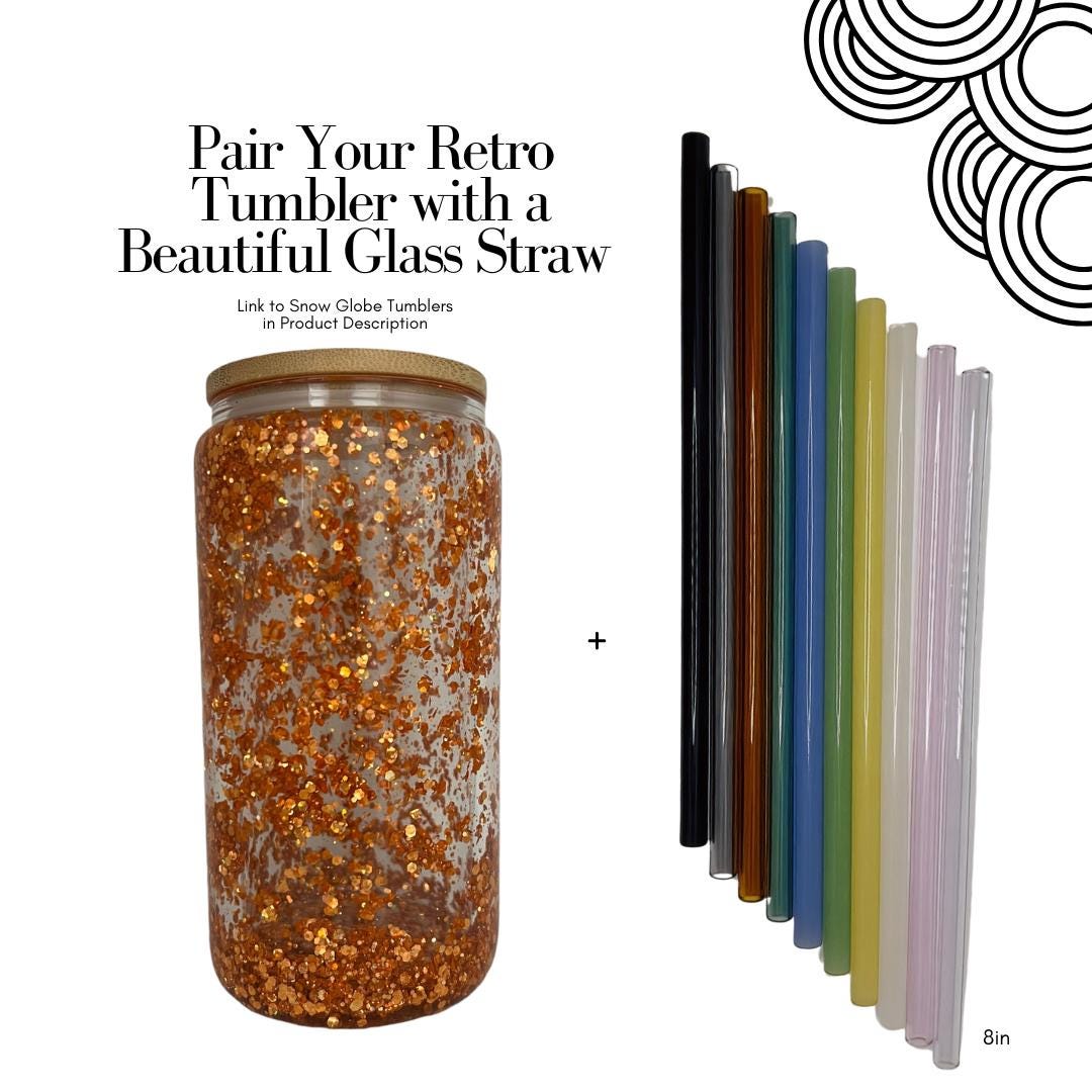 Retro Glitter Glass Tumbler: 16oz Iced Coffee Cup with Bamboo Lid