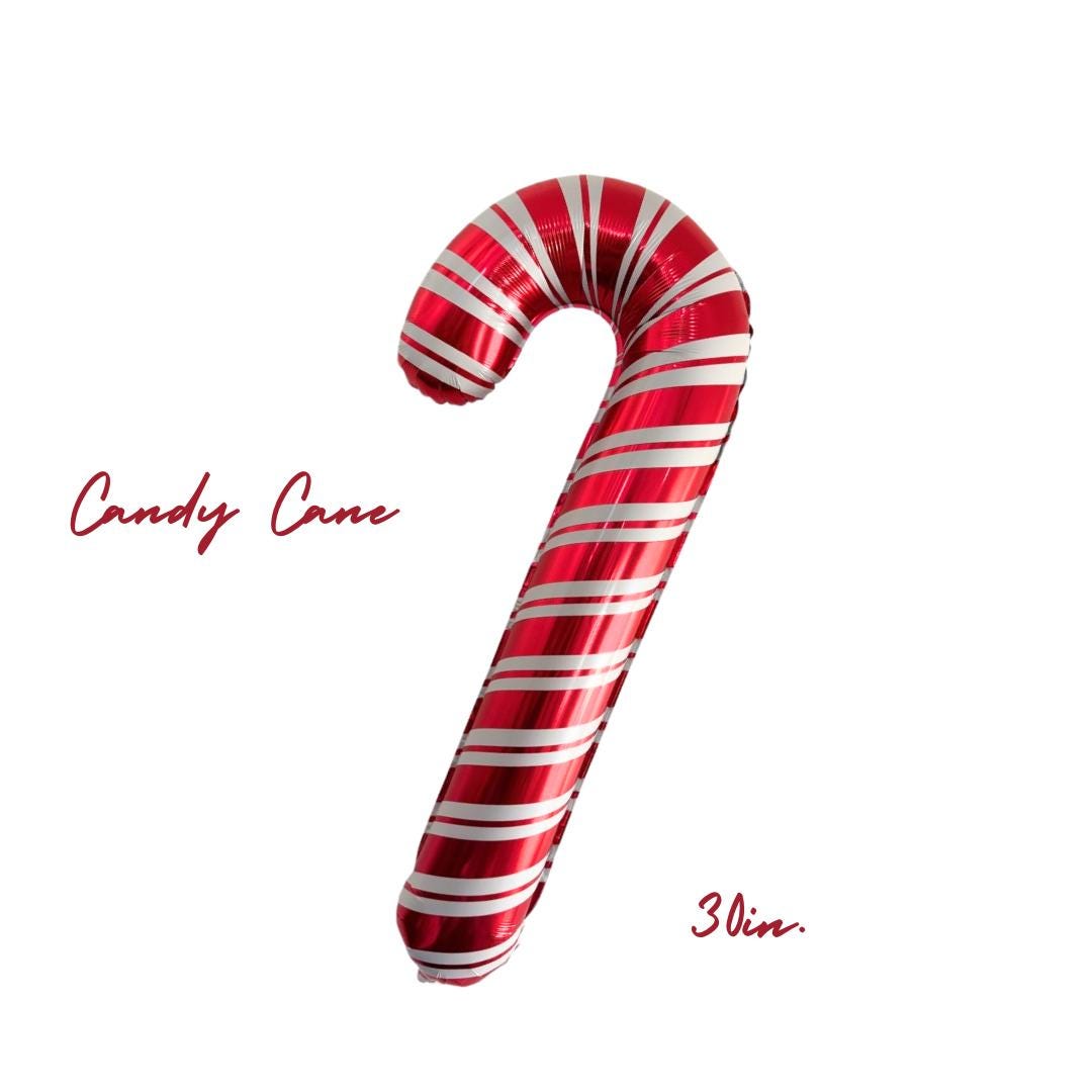 red candy cane mylar balloon