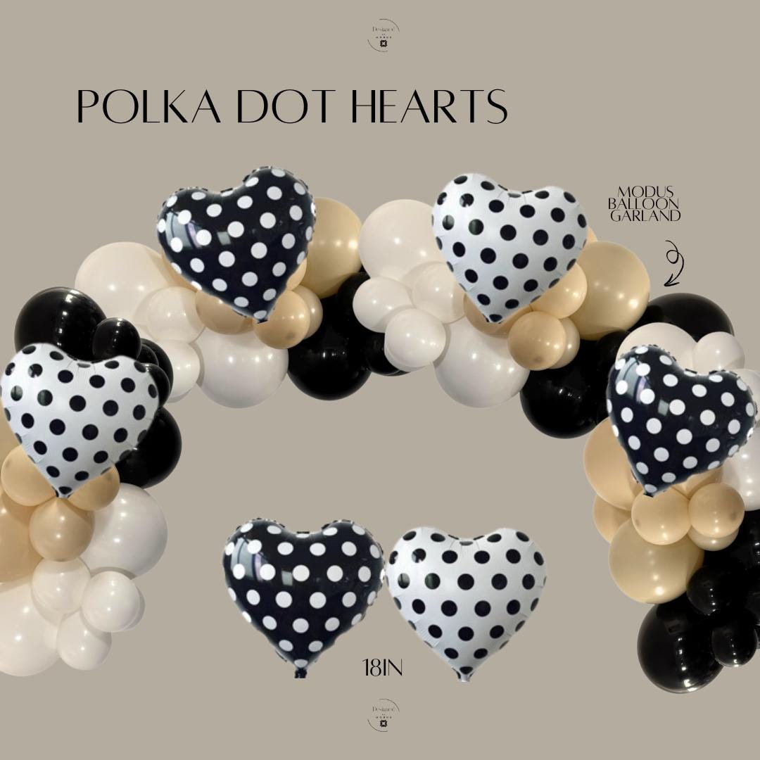 Valentine&#39;s Day Foil balloons- black and white polka dot heart balloons