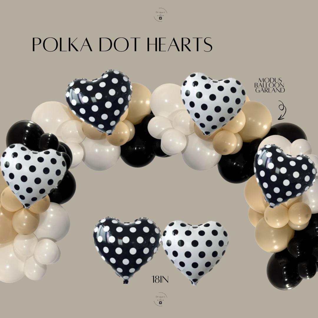 Valentine&#39;s Day Foil balloons- black and white polka dot heart balloons