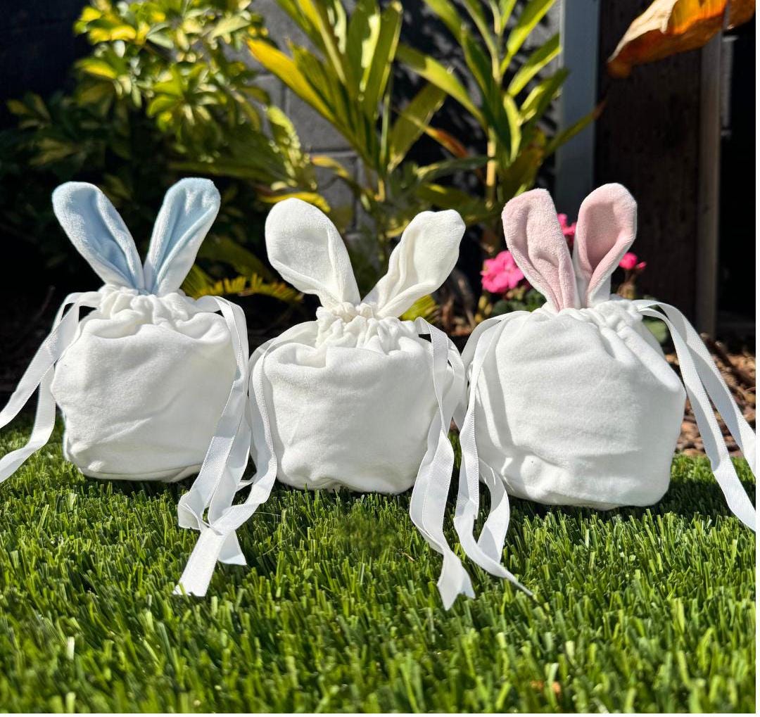 White Easter Bunny Pouch Easter Gift for Grandkids