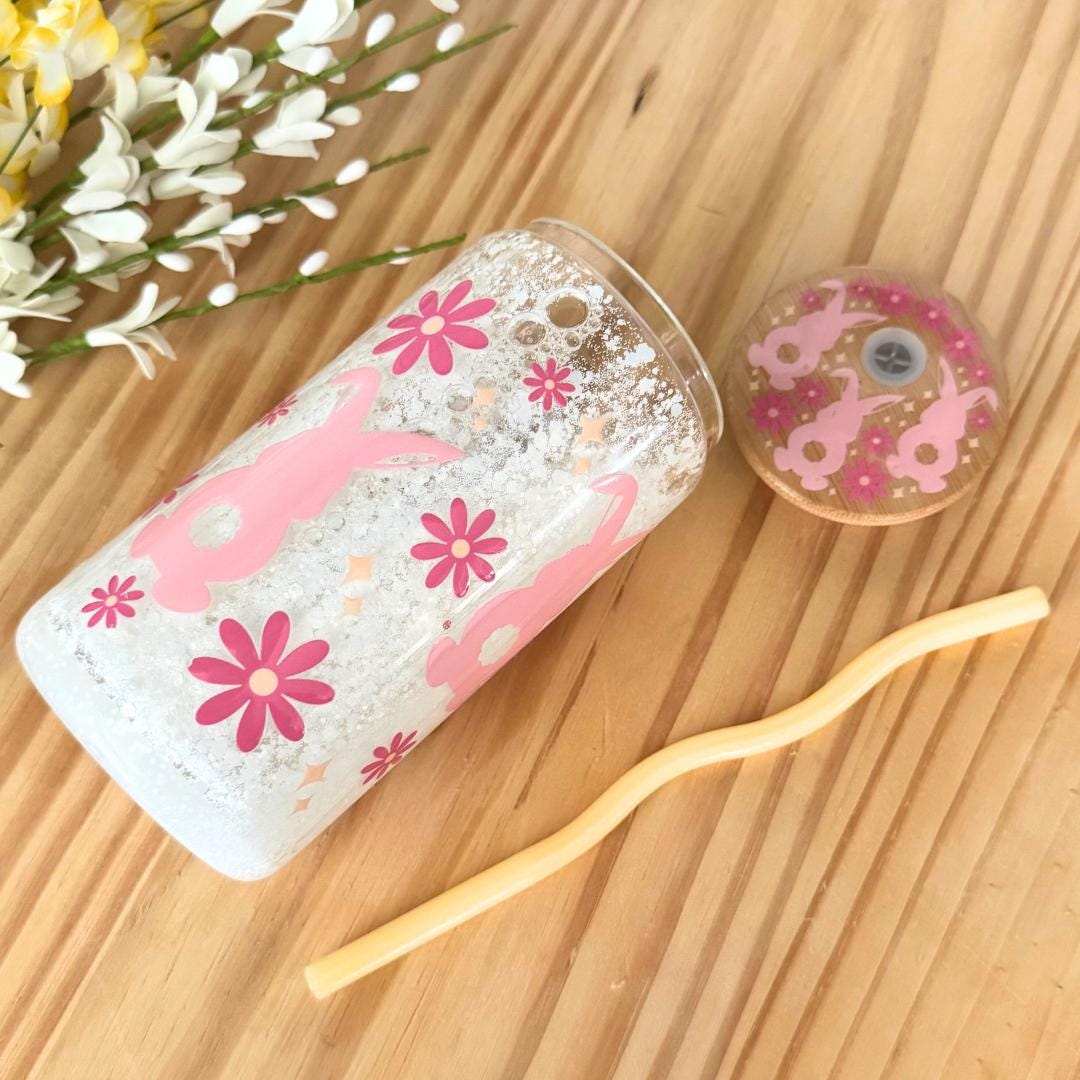 16oz Glass Glitter TO GO Cup Snow Globe