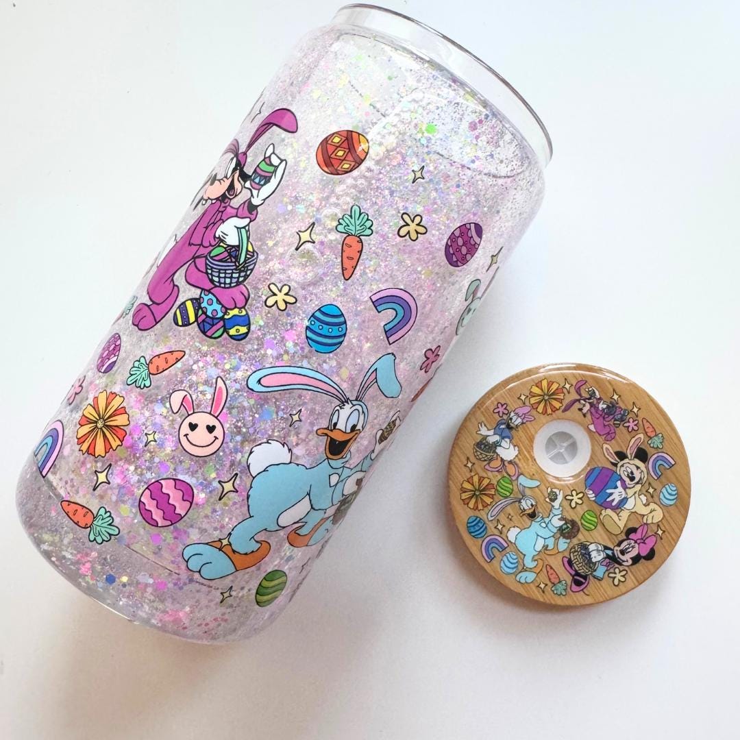 Tumbler for Iced Coffee Mickey and Friends Gift for Mom Glass Tumbler 16oz Glass Glitter TO GO Cup Snow Globe Daisy Duck Tumbler Disney Gift