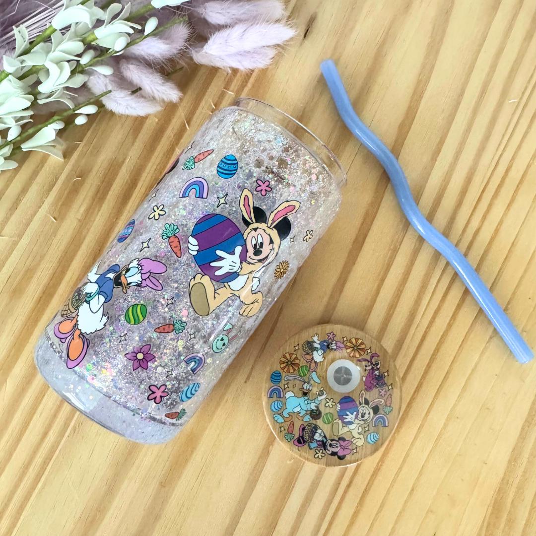 Tumbler for Iced Coffee Mickey and Friends Gift for Mom Glass Tumbler 16oz Glass Glitter TO GO Cup Snow Globe Daisy Duck Tumbler Disney Gift