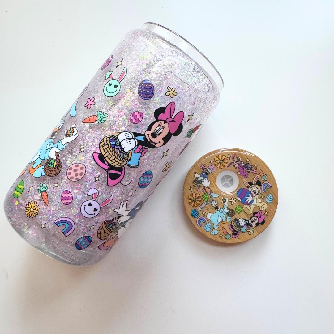 Tumbler for Iced Coffee Mickey and Friends Gift for Mom Glass Tumbler 16oz Glass Glitter TO GO Cup Snow Globe Daisy Duck Tumbler Disney Gift