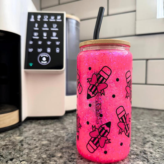 Glass Tumbler for Teacher Coffee Cup Gift for Student Ice Coffee Tumbler for Writer Gift Coffee Mug 16oz Back to School Iced Coffee Tumbler