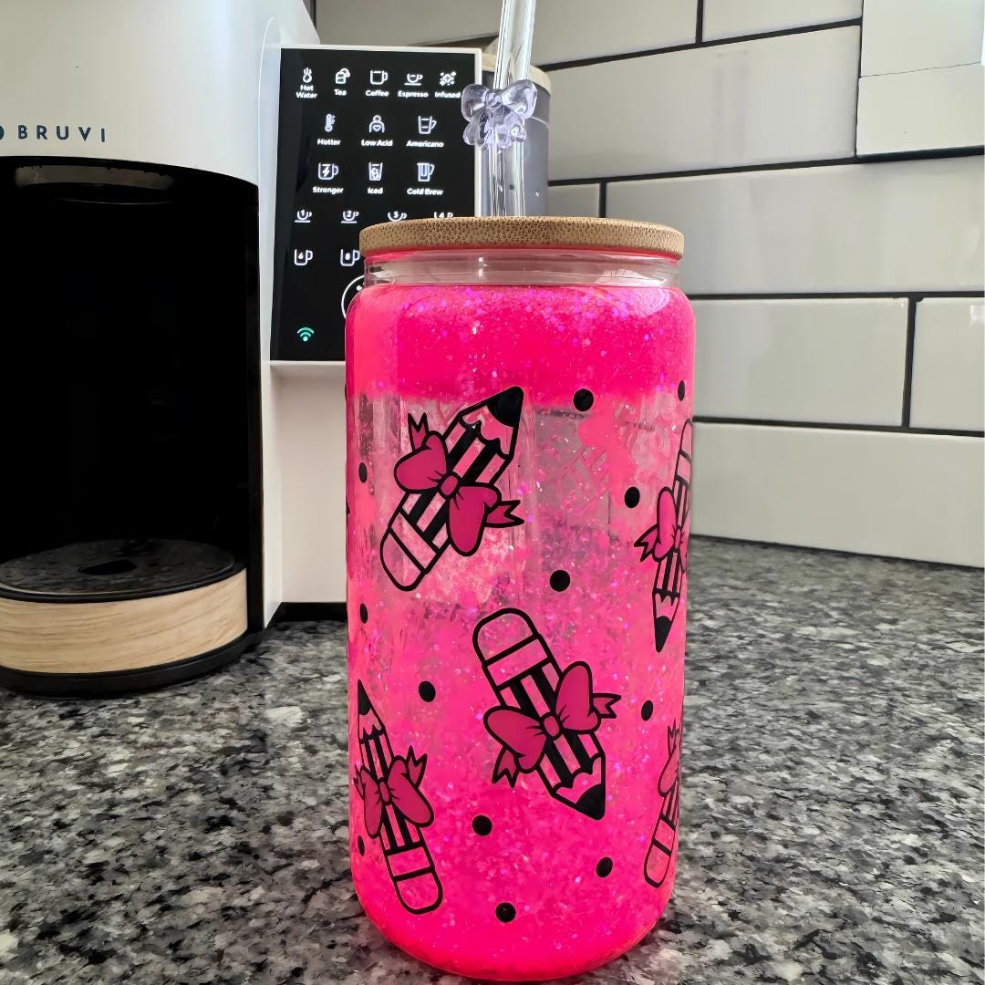 Glass Tumbler for Teacher Coffee Cup Gift for Student Ice Coffee Tumbler for Writer Gift Coffee Mug 16oz Back to School Iced Coffee Tumbler