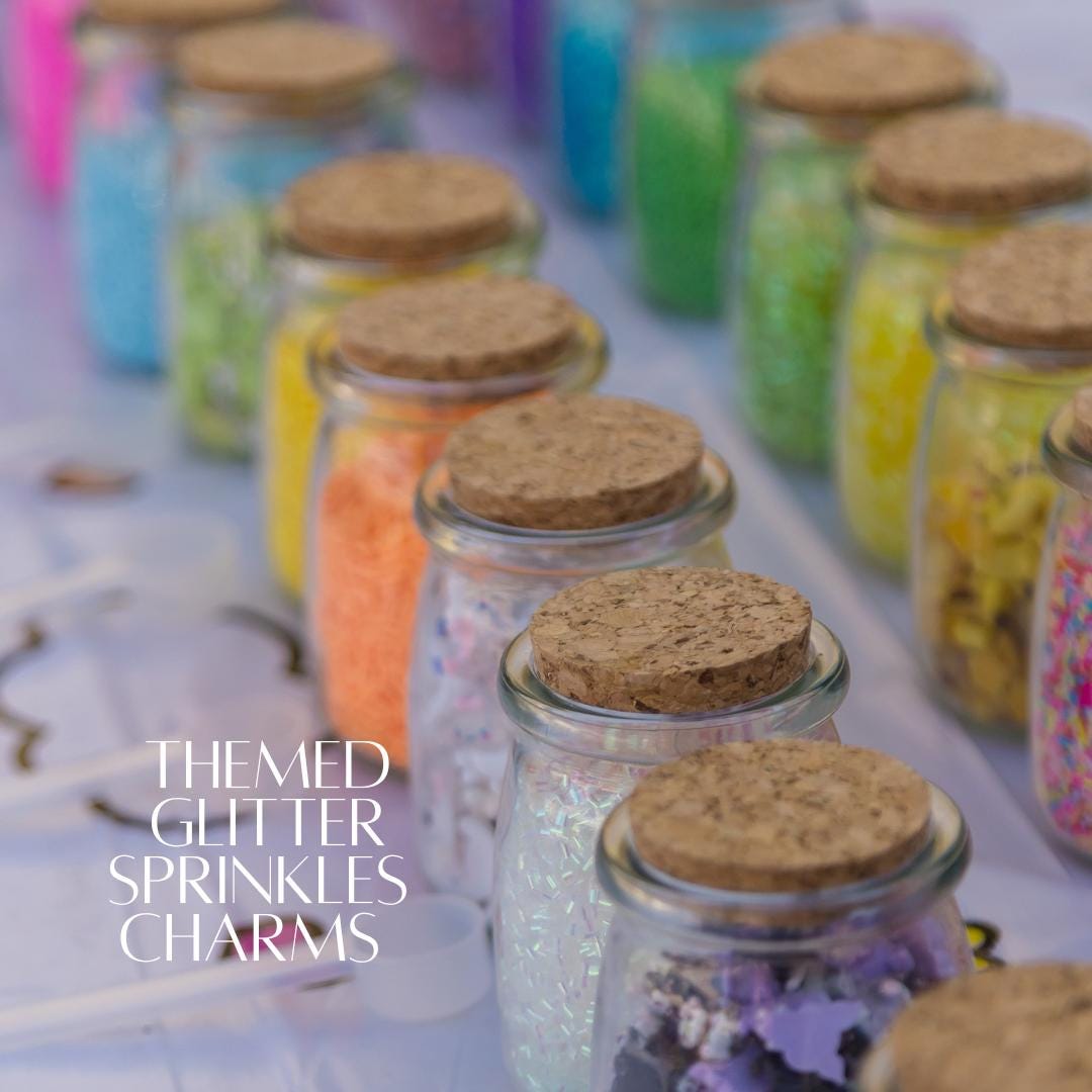 JARS OF VARIOUS GLITTER AND SPRINKLES FOR SLIME DIY KITS