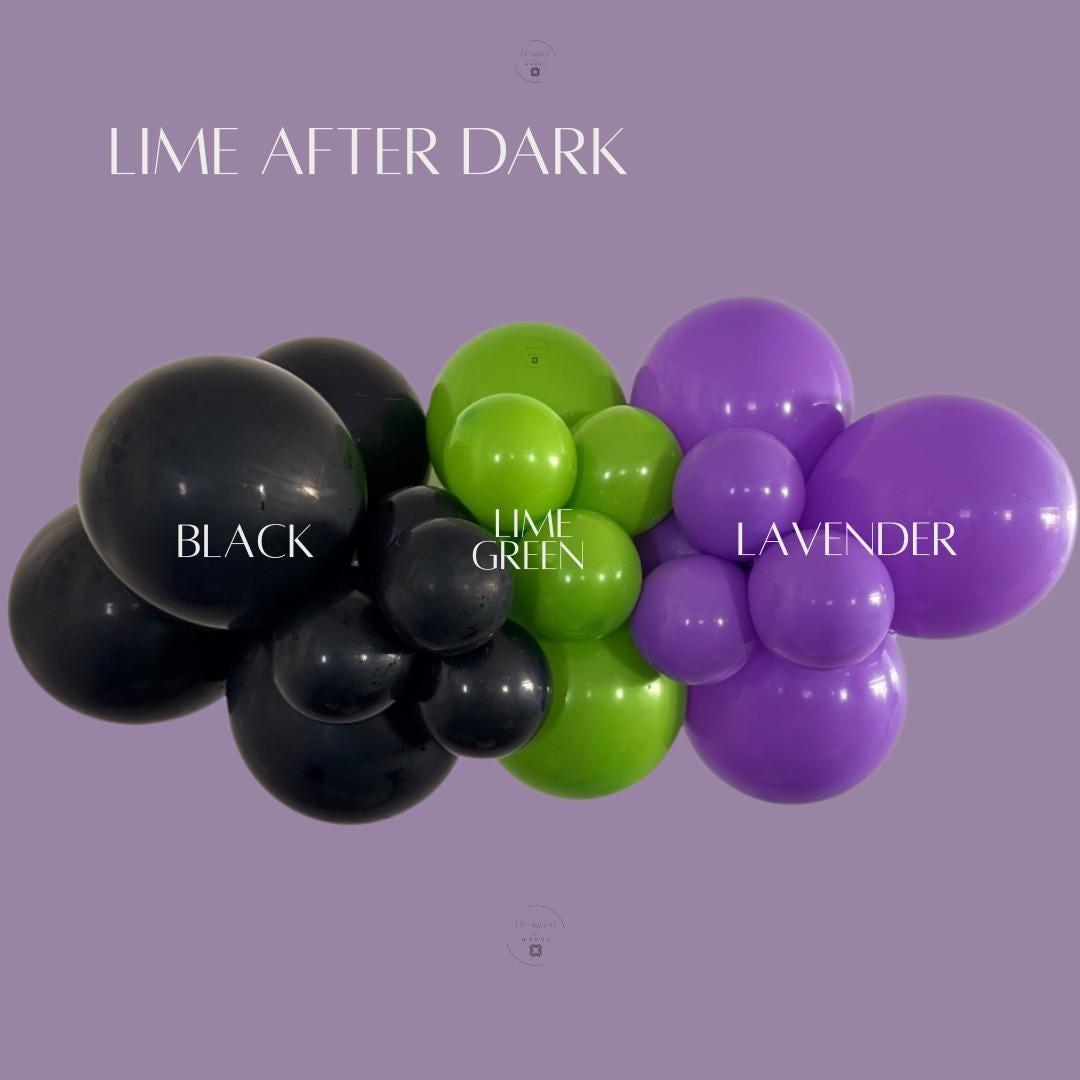 Black, Lavender & Lime Balloon Garland Kit: Halloween Party Decor