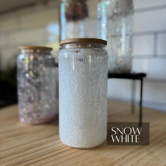 Snow Globe Iced Coffee Cup: 16oz Sparkly Glass Tumbler with Bamboo Lid