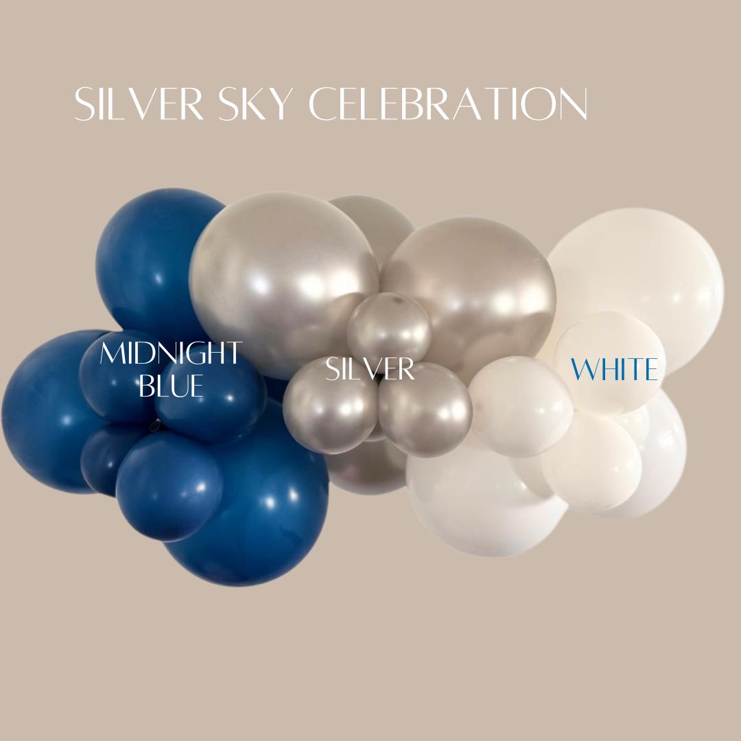 Midnight Blue Silver White Balloon Garland Kit