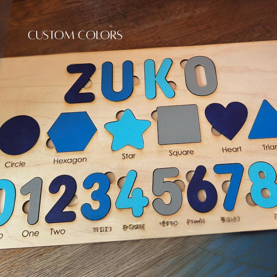 Personalized Wooden Name Puzzle: Montessori Toy with Shapes & Numbers
