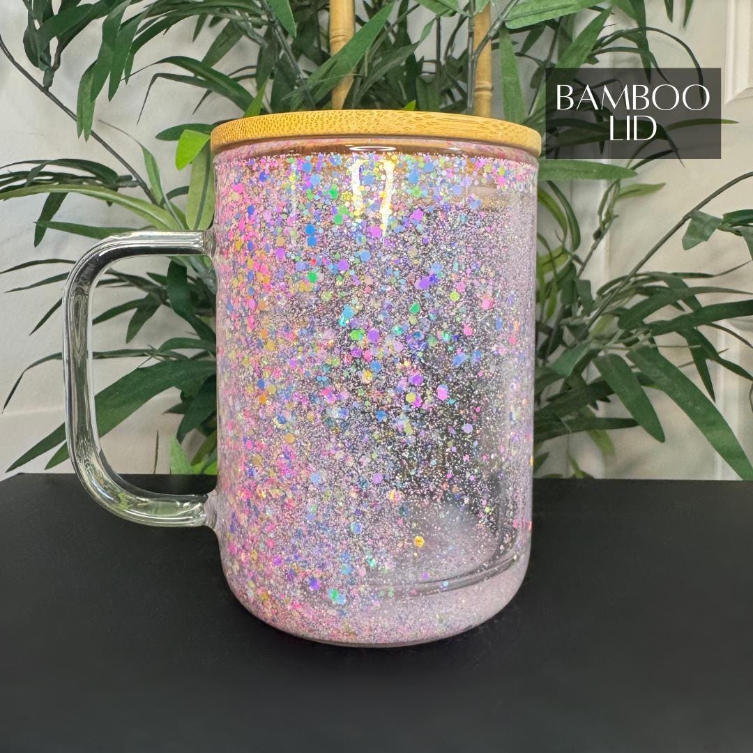 Personalized Glitter Snow Globe Glass Tumbler: Custom Name Iced Coffee Mug