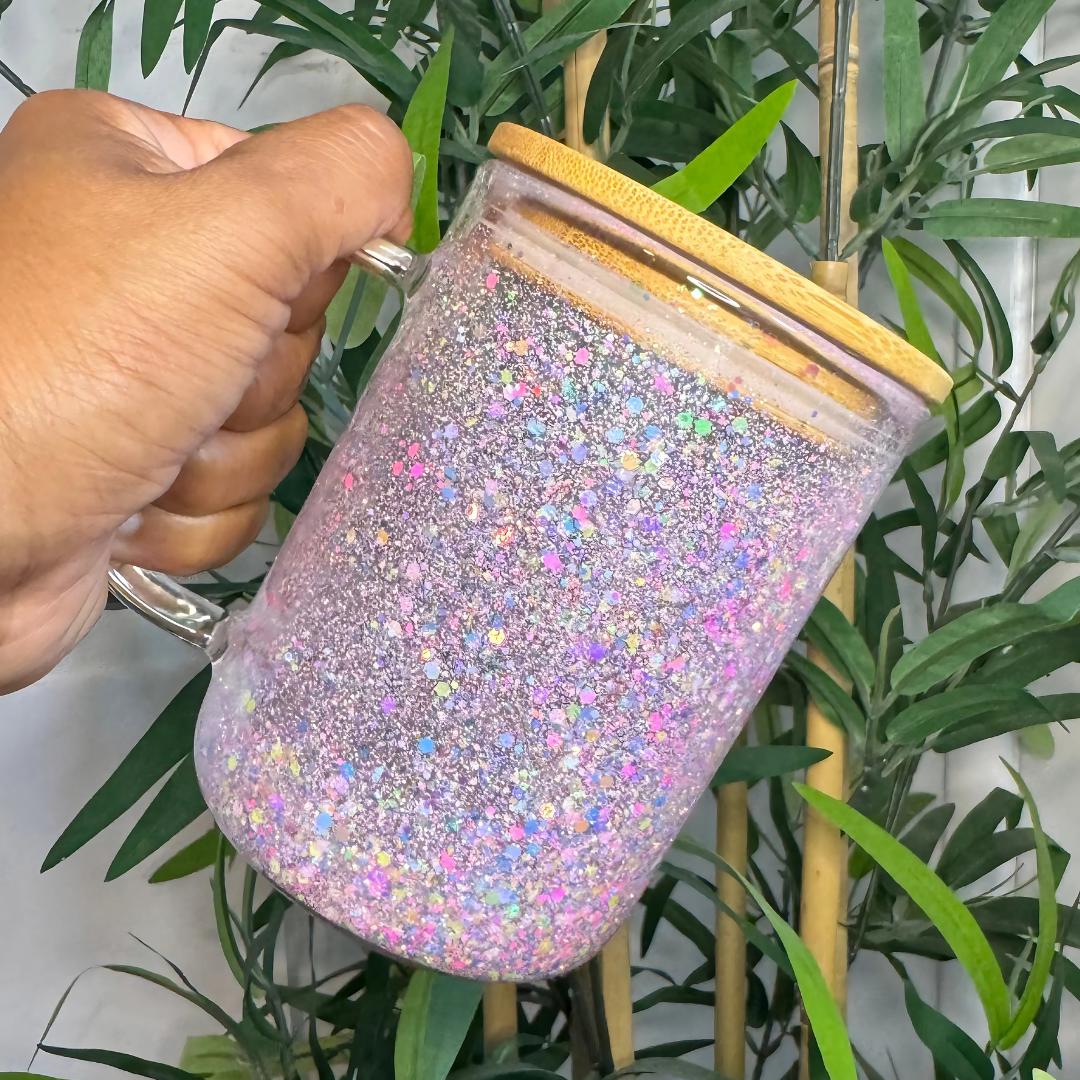 Personalized Glitter Snow Globe Glass Tumbler: Custom Name Iced Coffee Mug