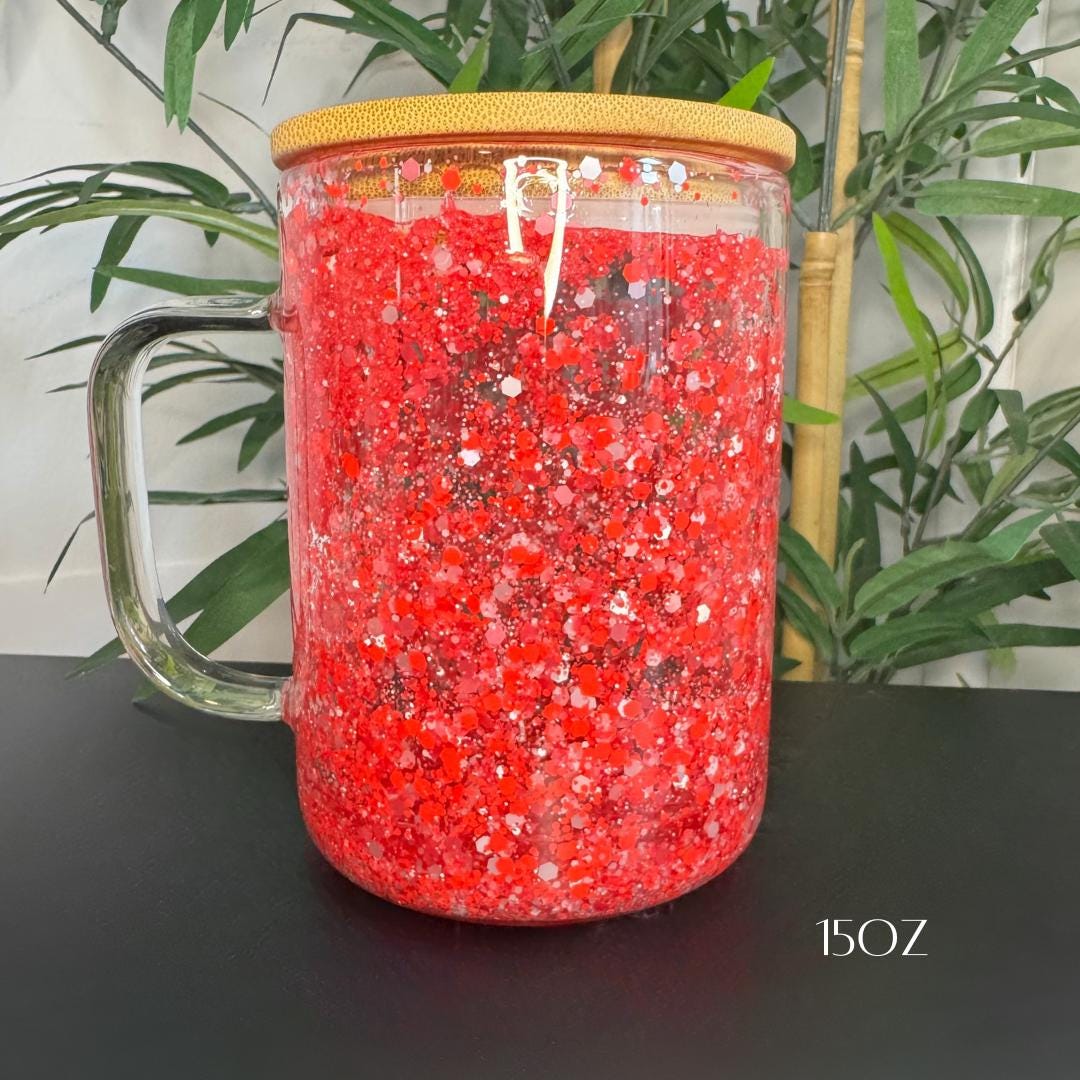 Personalized Glitter Snow Globe Coffee Mug: Frosted Glass Tumbler