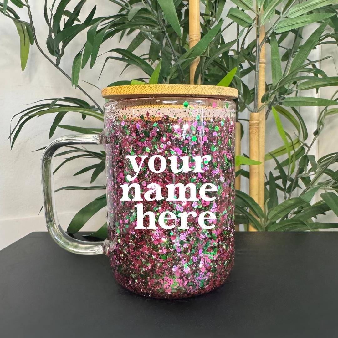 Wicked Glitter Snow Globe Tumbler: Custom Glass Iced Coffee Cup