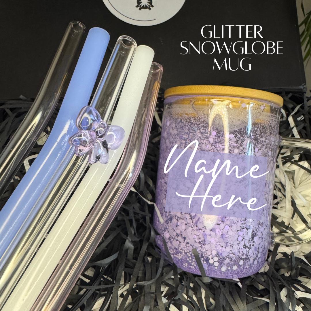 Glitter Snow Globe Glass Coffee Mug Personalized Custom Name Iced Coffee Aesthetic Drinkware Birthday Gift Bridal Shower Office Party Favor