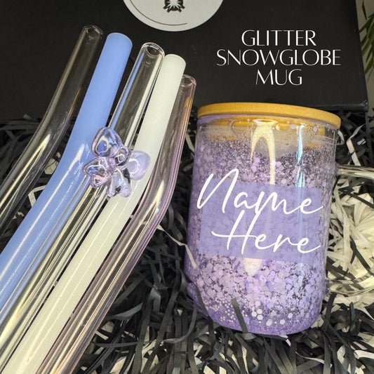 Glitter Snow Globe Glass Coffee Mug Personalized Custom Name Iced Coffee Aesthetic Drinkware Birthday Gift Bridal Shower Office Party Favor