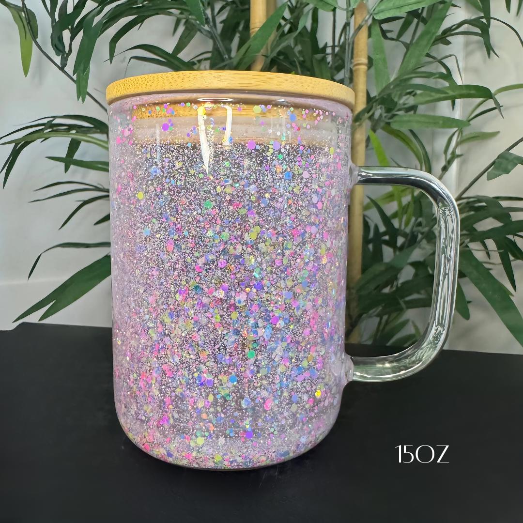 Personalized Glitter Snow Globe Glass Tumbler: Custom Name Iced Coffee Mug