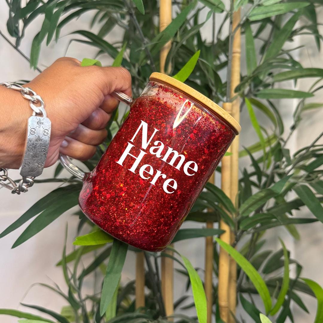 Personalized Glitter Glass Iced Coffee Tumbler: Custom Name Bridal Gift