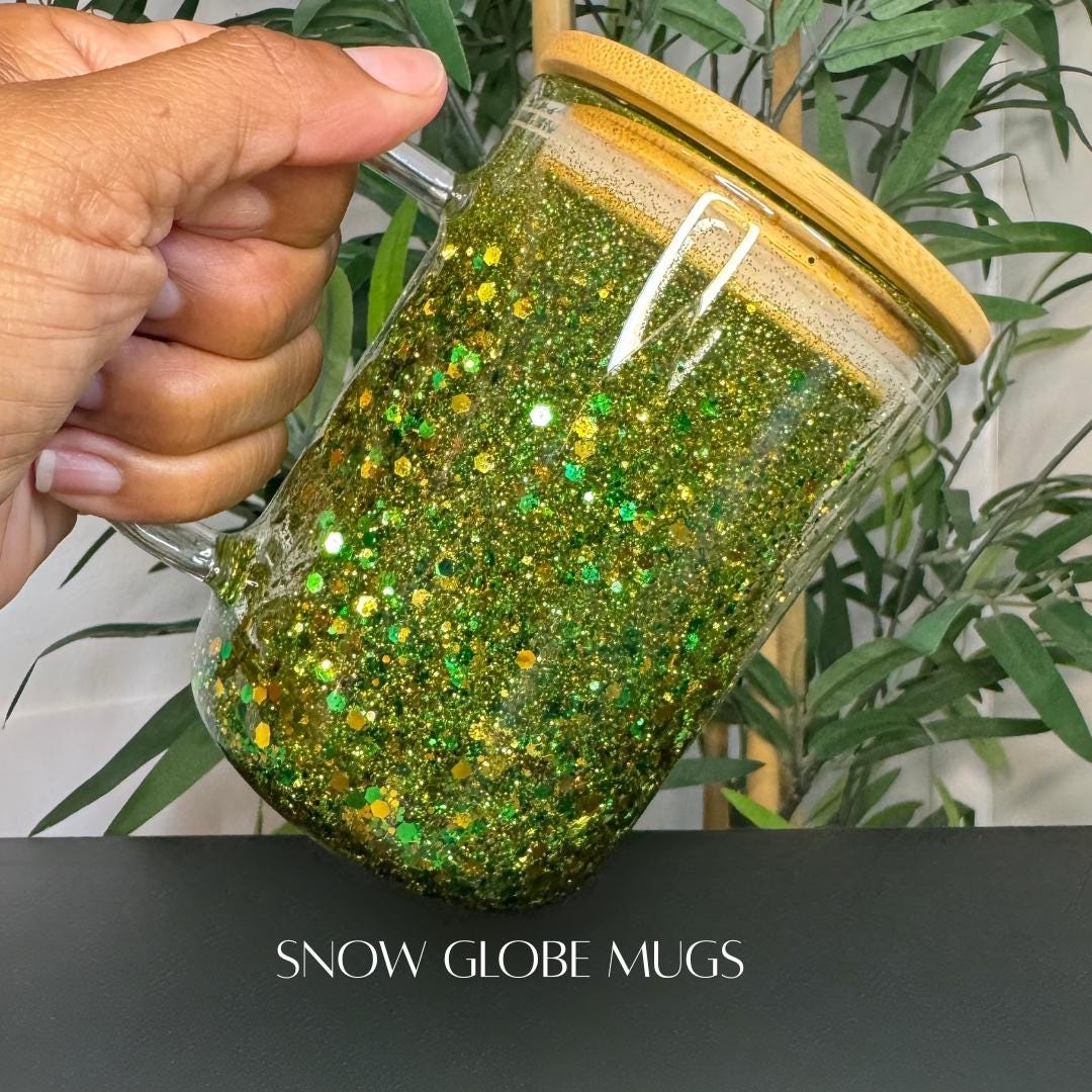 Personalized Snow Globe Mug: Glitter Glass Tumbler, Custom Name