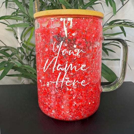 Personalized Glitter Snow Globe Coffee Mug: Frosted Glass Tumbler