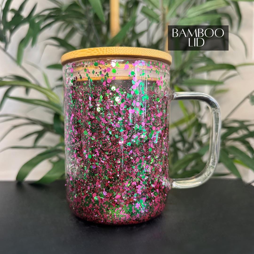 Wicked Glitter Snow Globe Tumbler: Custom Glass Iced Coffee Cup