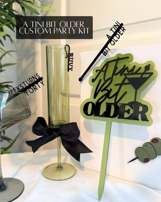 A Tini Bit Older Party Decor Kit Martini Birthday Decorations Custom Name Wine Glass Charms Martini Party Cake Topper Decor Set